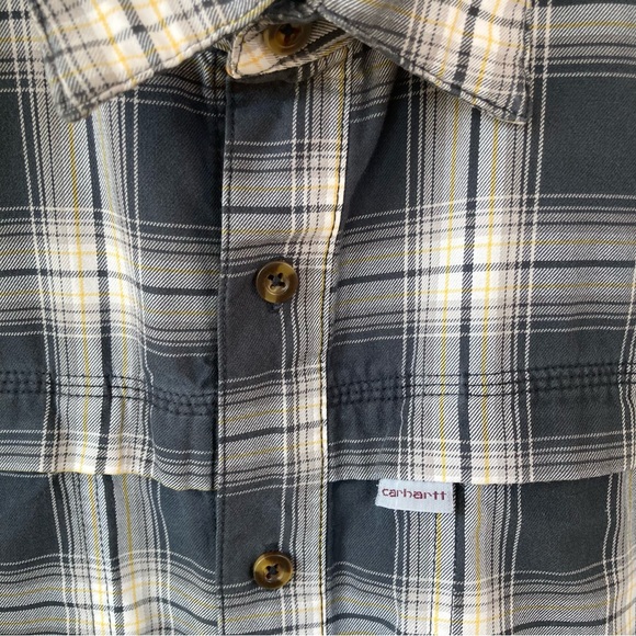Carhartt Large Force Relaxed Fit Gray Plaid Button Up Outdoors Long Sleeve Logo - Picture 9 of 11